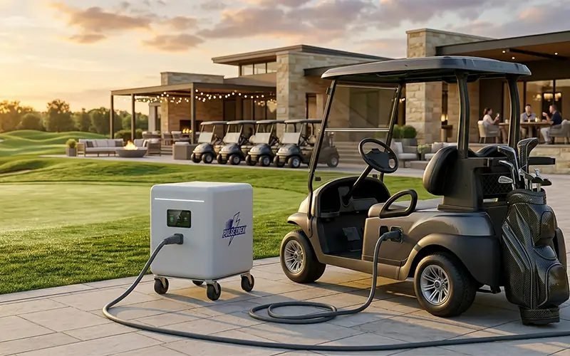 PulseTrek battery unit charging an electric vehicle on site