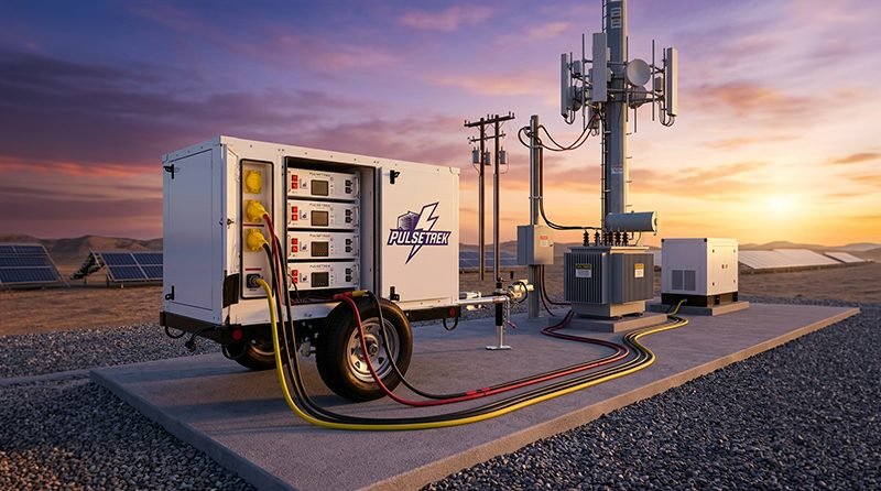 PulseTrek trailer providing backup power at a telecom tower site